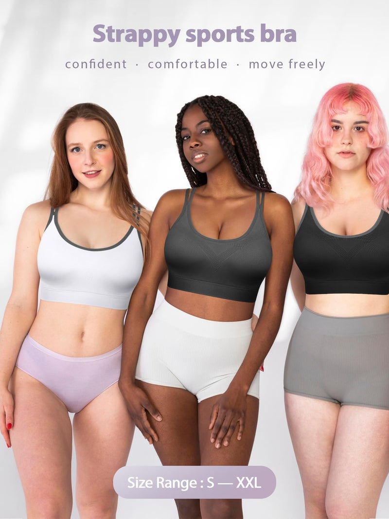VEQKING 3 Pack Sports Bras for Women Medium Support Yoga Bra Strappy Cross Back Workout Tops with Removable Pads - Image 3